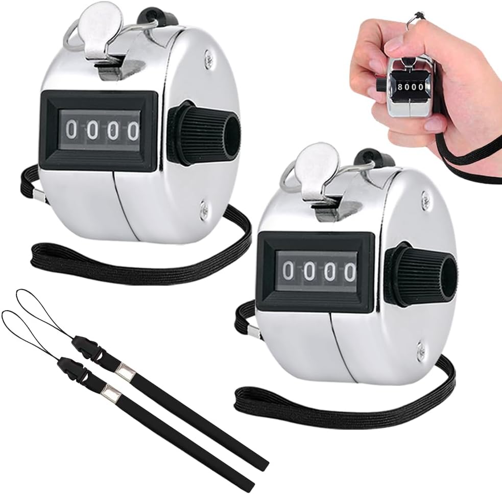 2pcs Tally Counters, 4 Digit Number Resettable Clicker Counter with Nylon Lanyard, Lap Number Counting Clicker for Coaching Knitting Golf Baseball Event, Manual Pitch Counter Clicker with Finger Ring