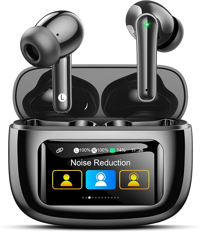 JGUG Wireless Earbuds Bluetooth 6.0 Headphones, Ear Buds with ANC Noise Cancelling, ENC Clear Calls, Touchscreen LED Displ...