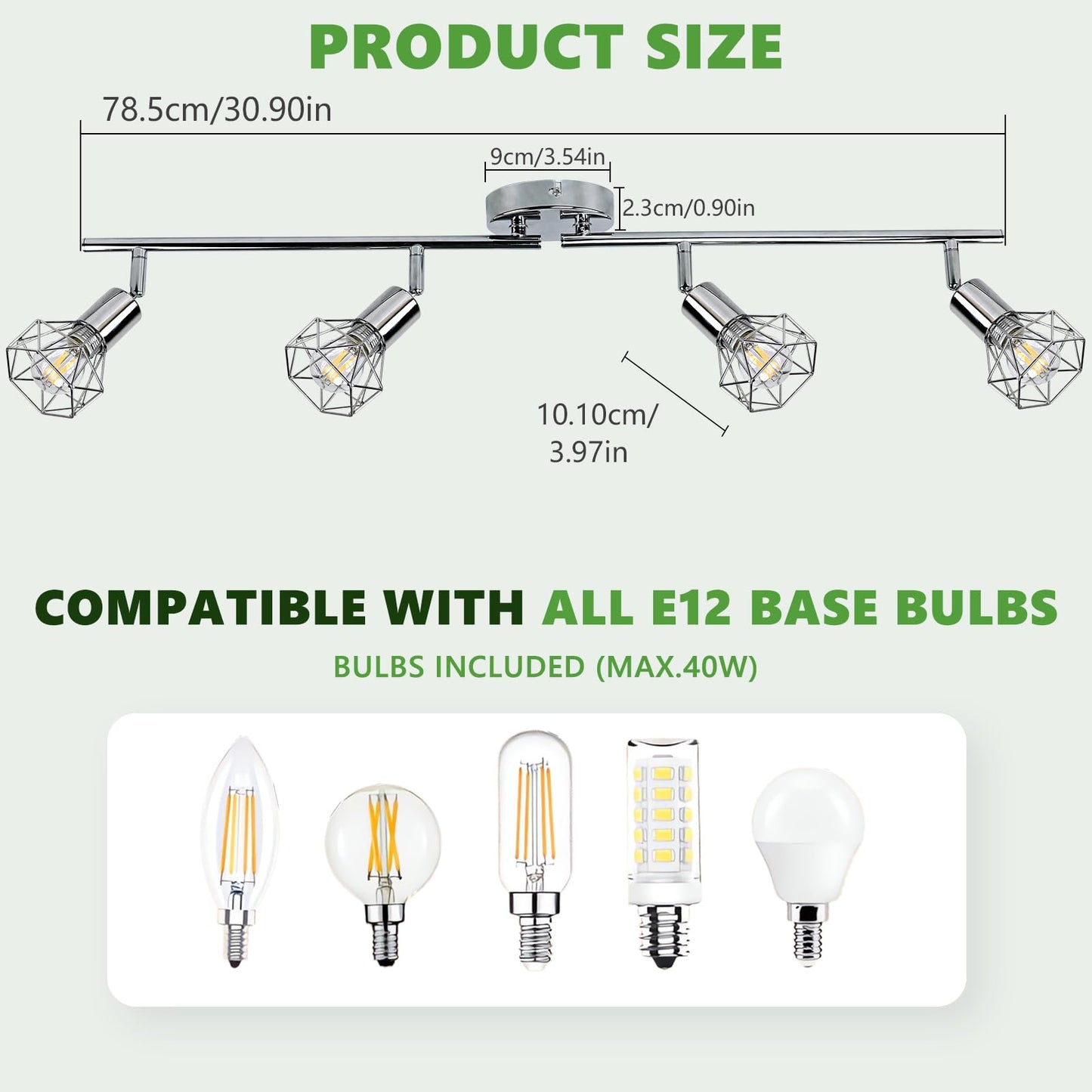 DINGLILIGHTING 4 Lights Track Lighting Kit, Modern Metal Flush Mount Lamp, Adjustable Head, E12 Bulb Included, Model WS-FNG41-40B, 4-Light-M