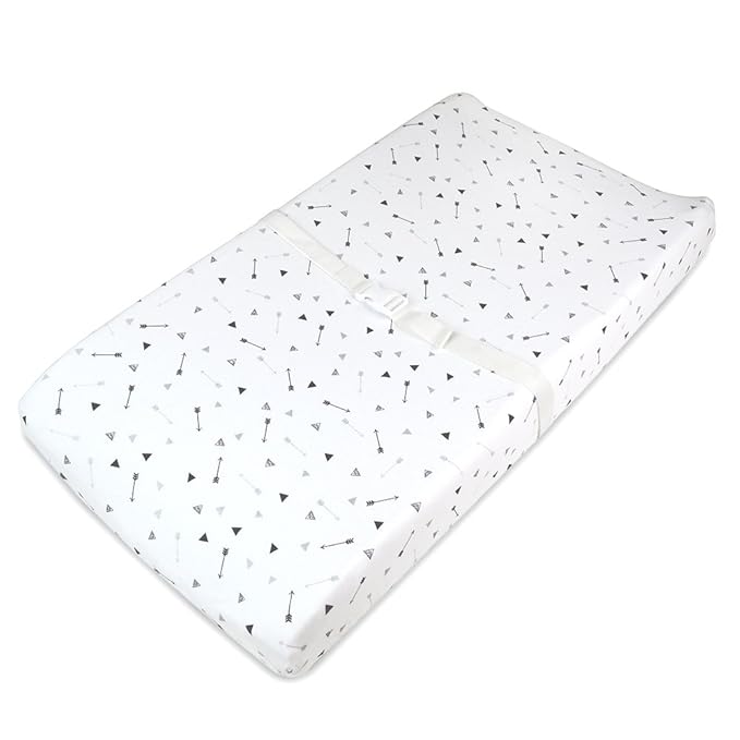 American Baby Company 2 Pack Printed 100% Cotton Knit Fitted Contoured Changing Table Pad Cover - Compatible with Mika Micky Bassinet, Silver Black Arrow/Stripe, for Boys and Girls