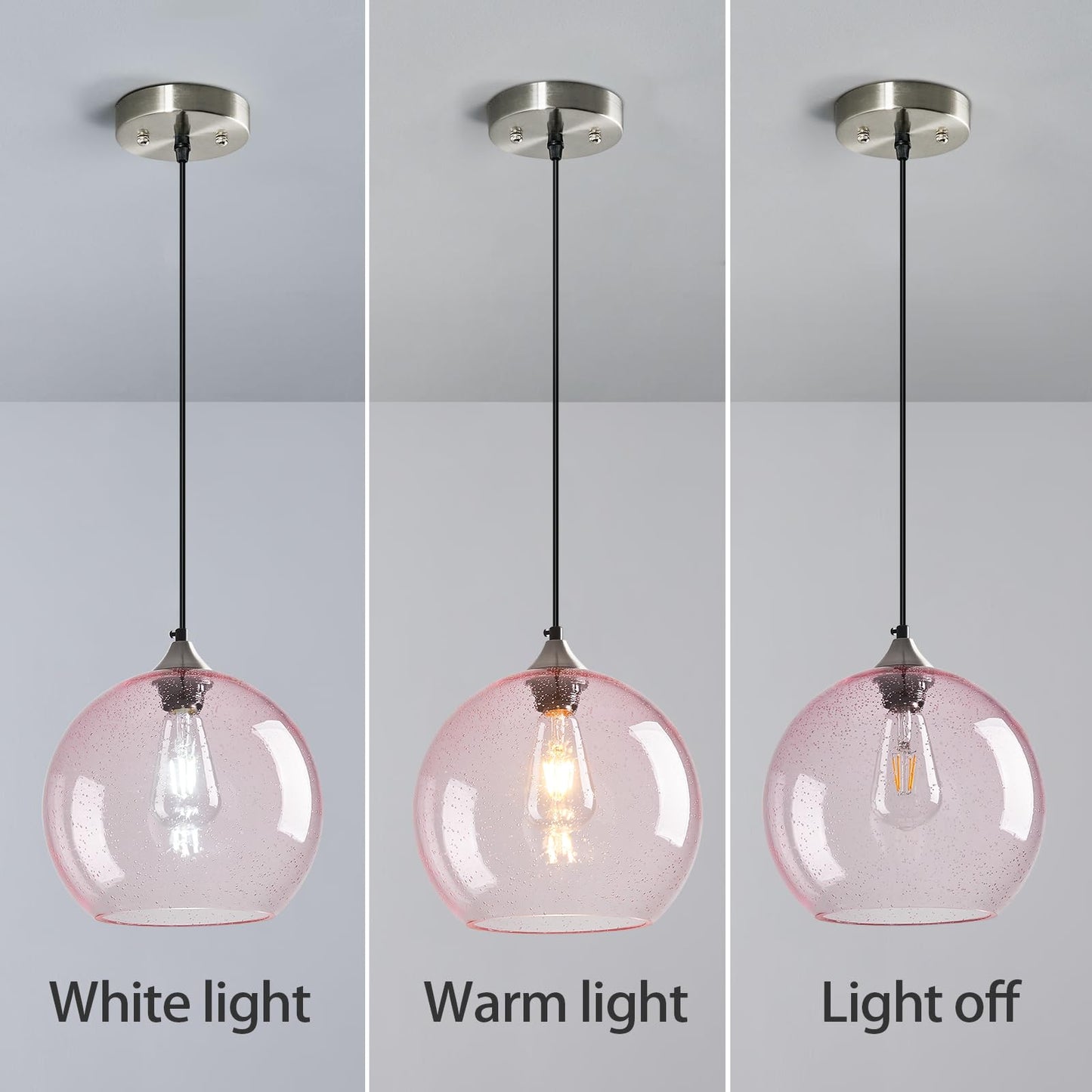 Lbsqj Pink Glass Pendant Lights Kitchen Island Globe Pendant Light Fixtures Modern Pendant Lighting For Bedroom Living Dining Room Light Fixture (9.84 In  3 Pack)