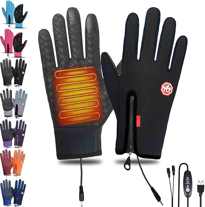 Heated Gloves,Sport Gloves W/USB 3Level Heating,Touchscreen/Waterproof,Windproof Thermal Non-Slip Heated Winter Gloves for...