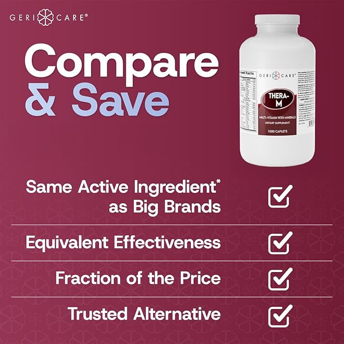GeriCare Thera High Potency Multivitamin with Mineral Caplets, Nutritional Supplement, 1000 Count (Pack of 1)