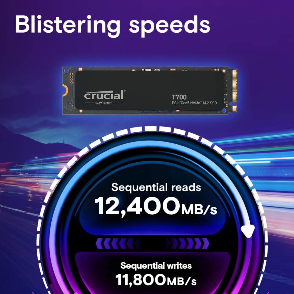 Crucial T700 4Tb Gen5 Nvme M.2 Ssd - Up To 12,400 Mb/S - Directstorage Enabled - Ct4000T700Ssd3 - Gaming, Photography, Video Edi