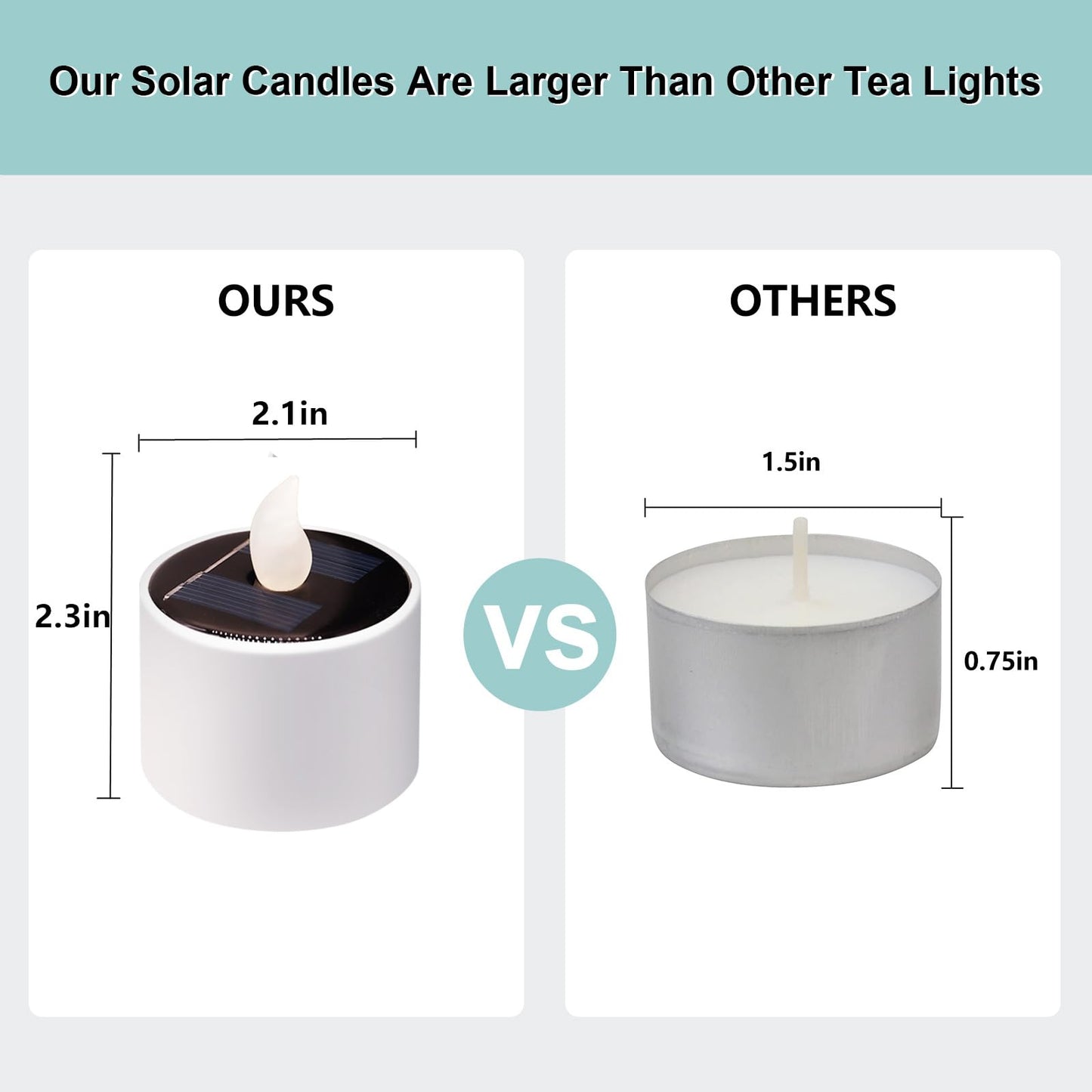 Solar Tea Lights Outdoor Waterproof - 6 Pack Flameless Flickering Solar Candles Reusable Led Tea Light Candles Rechargeable Dusk