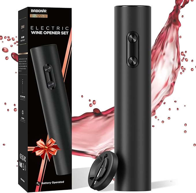 BABONIR Electric Wine Opener, Automatic Corkscrew with Foil Cutter, One-Button Operation for Effortless Cork Removal, Perf...