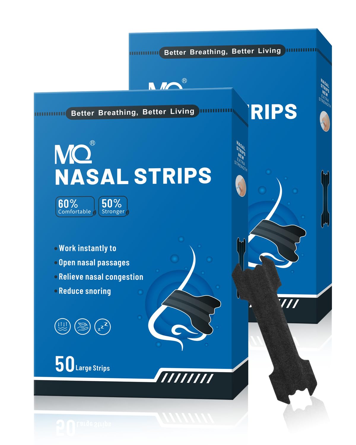MQ 100ct Nasal Strips for Snoring Black Nose Strips for Breathing Extra Strength Snore Strips to Open Nasal Passages, Relieve Nasal Congestion