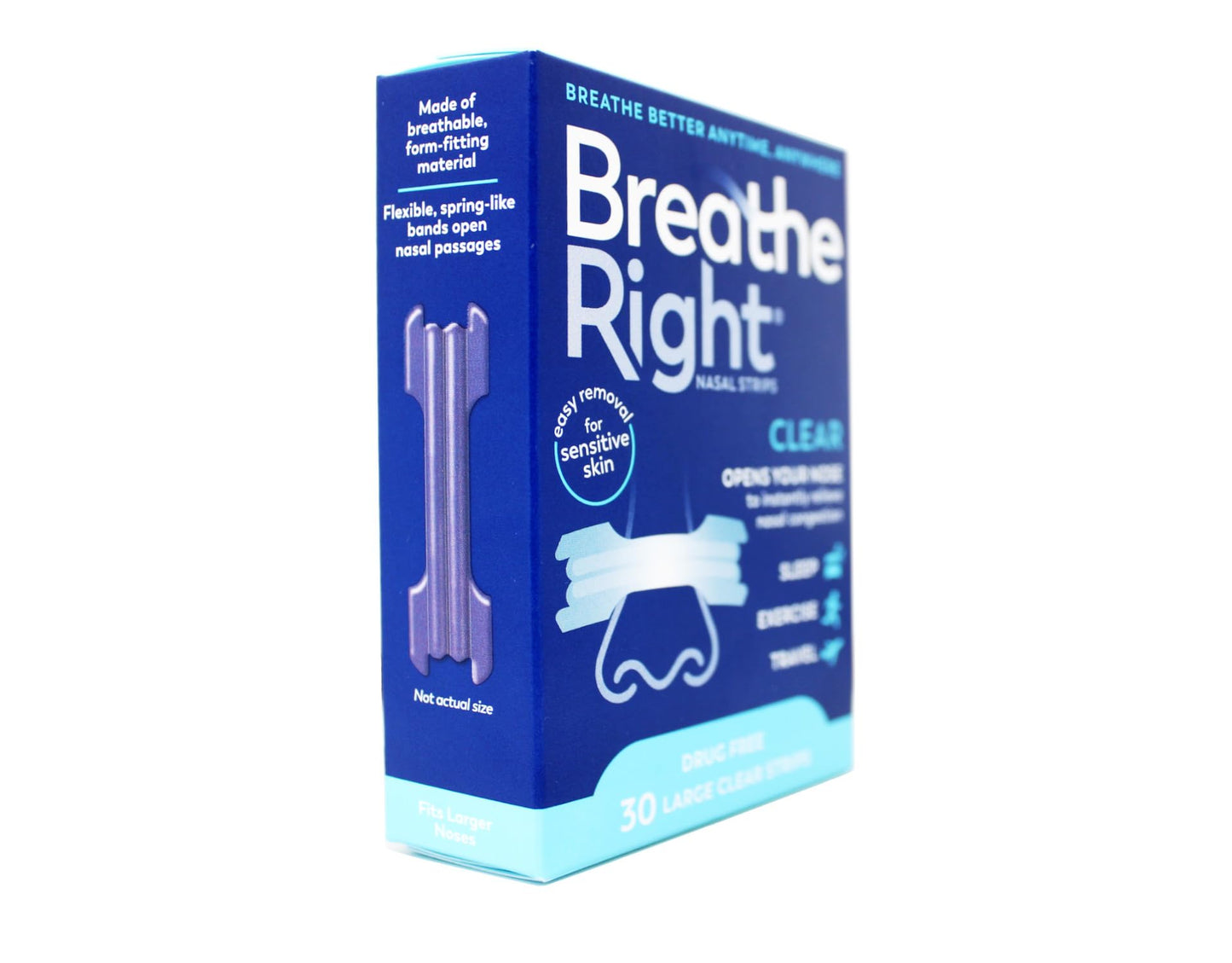 Breathe Right Nasal Strips Clear For Sensitive Skin Large 30 Each (Packs of 6)