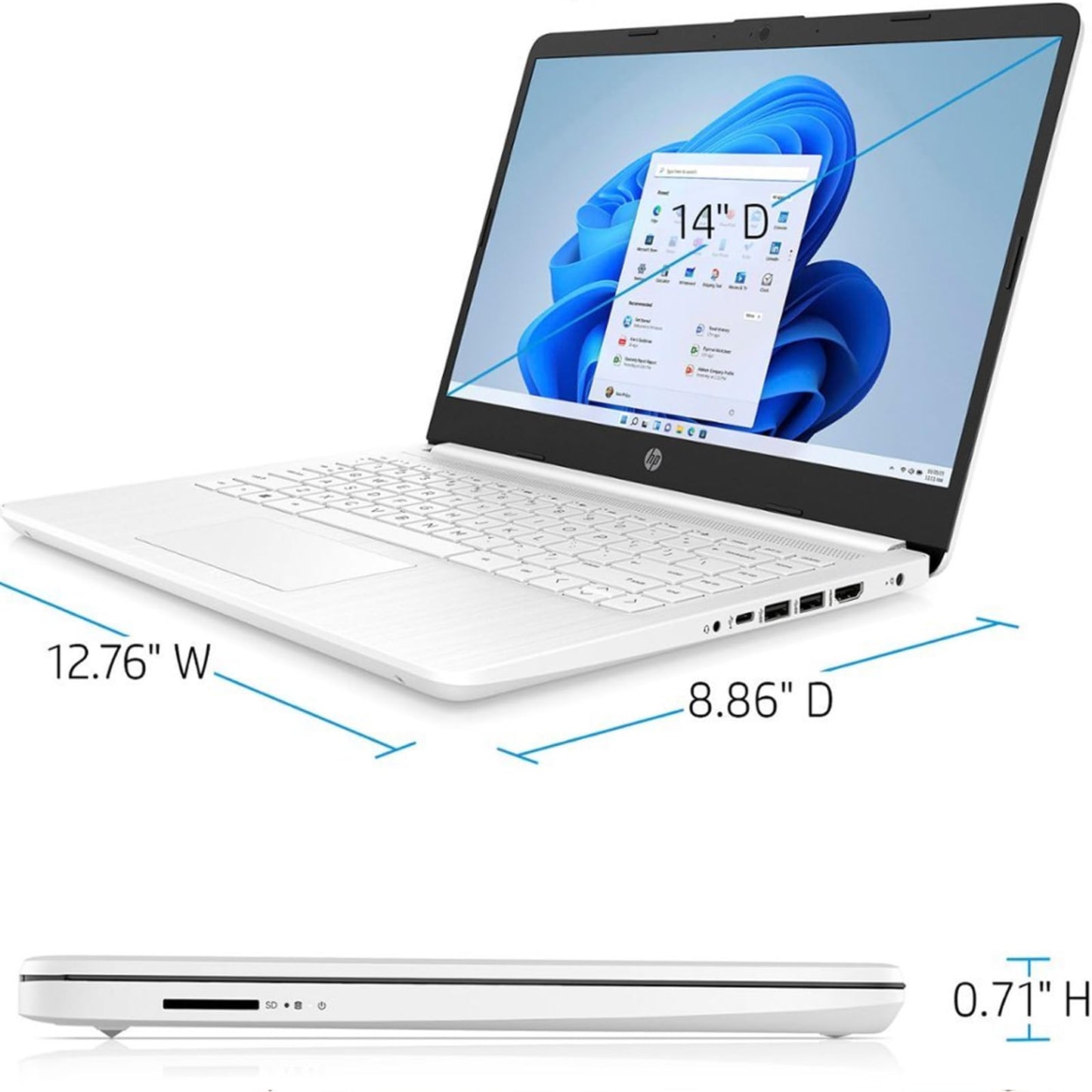 Hp 14 Laptop For Student And Business, Ultral Light Laptops, Intel Celeron N4120(Quad-Core),4Gb Ram,128Gb Storage(64Gb Emmc+64Gb
