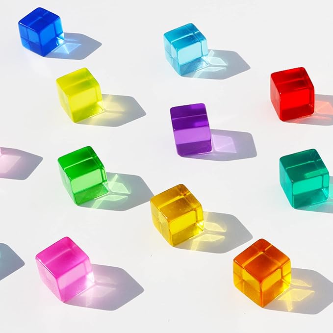 Candywood Rainbow Acrylic Gem Cubes Blocks Children Educational Sensory Training Crystal Toys Baby Learn Color Light Shadow Stacking Toys (30-Pcs)