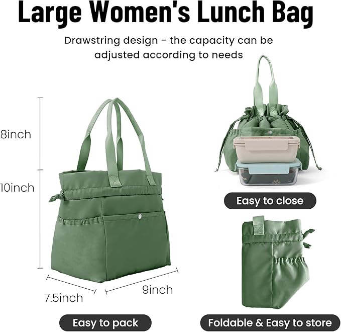 MEXS Lunch Bag for Women Reusable Drawstring Insulated Lunch Box Stain-Resistant Large Cinch Closure Lunch Bags for Work Office
