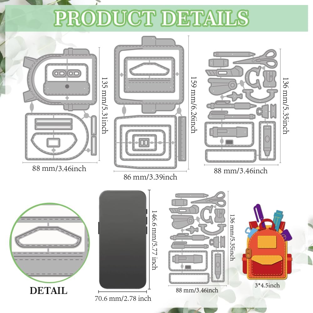MAYJOYDIY School Bags Metal Die Cuts Student Stationery Cutting Dies Stencil Crayon Stapler Embossing Scrapbooking Cuts Template for DIY Scrapbooking Craft Card Making Album Gift Decor