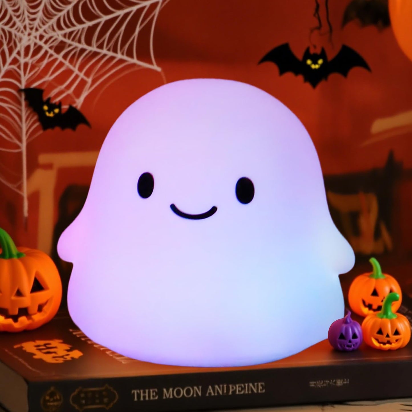 Rytinazzz Halloween Ghost Night Light, Dimmable Silicone Lamp, Rechargeable, Colorful Ghost, Model LH-YL-Ghost-04