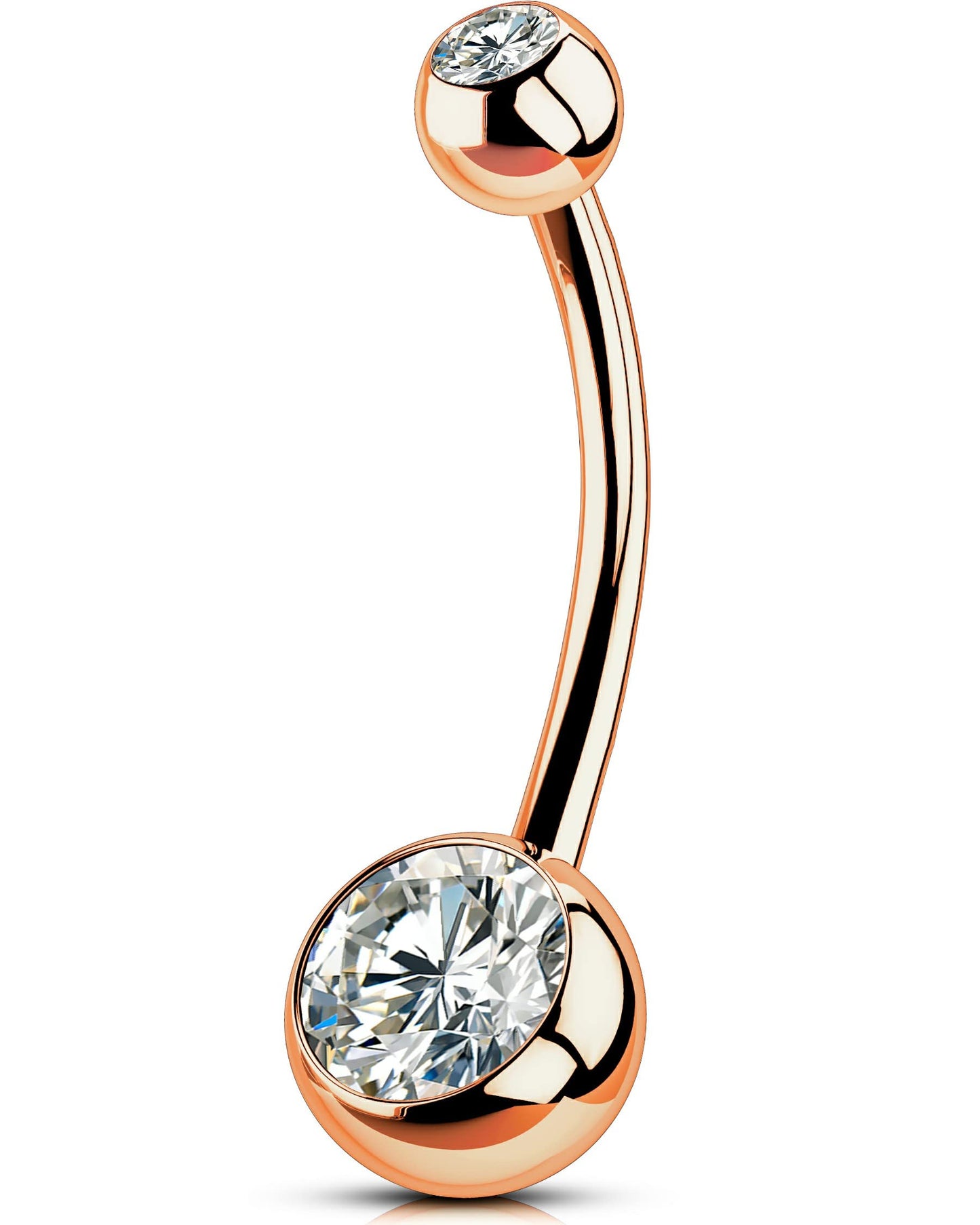OUFER Titanium Belly Button Rings, Internally Threaded 14mm Long Belly Ring, Round CZ Navel Rings for Women Men (Rosegold)