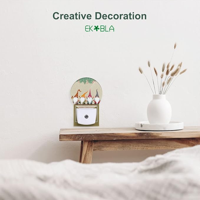 EKOBLA Gnome Night Light Christmas Winter Decorative Santa Elf Snowflakes Plug in Nightlights Home Dusk to Dawn Smart Sensor LED Lamp for Men Women Boys Girls Gift