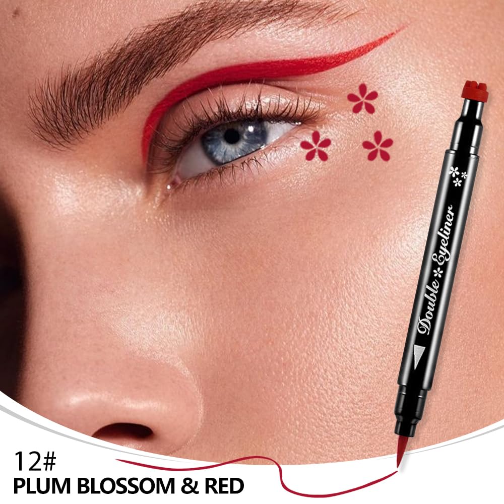 evpct 1Pcs 2-in-1 Red Colored Winged Eyeliners Stamp, Red Flower Face Stamps Makeup, Waterproof Eyeliner Eye Stamp Liners Tool S