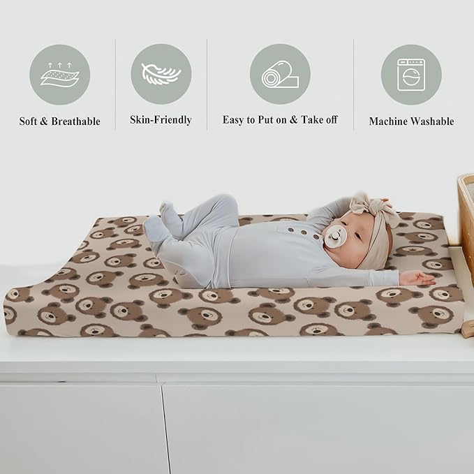 Neutral Boho Bears Changing Pad Covers for Baby Girls Boys Cute Brown Bear Fitted Change Table Covers Mats Watercolor Bears Soft Nursery Diaper Change Table Sheets for 32''×16'' Contoured Pad