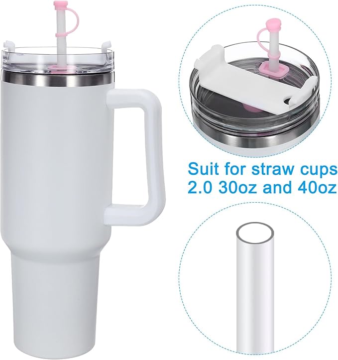 PATIKIL Silicone Spill Stopper for Straw Cup 1.0 40oz/ 30oz, Set of 6 Tumbler Accessories Including 2 Straw Cover Cap, 2 Square Spill Stopper and 2 Round Leak Stopper, Pink
