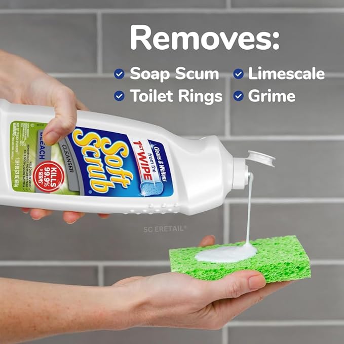 3pk Soft Scrub®' All Purpose Scrub Cleaner with Bleach Cleanser 36 Fl Oz EACH + Bonus: (1) Emery Sponge Wipe Magic Wipe With Handle
