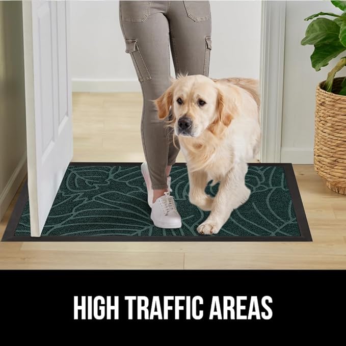 GORILLA GRIP 100% Waterproof All-Season WeatherMax Doormat, 72x24 Runner, Durable Natural Rubber, Stain and Fade Resistant, Low Profile, Indoor Outdoor Door Mats, Easy Clean Entrance Mat, Green Palm