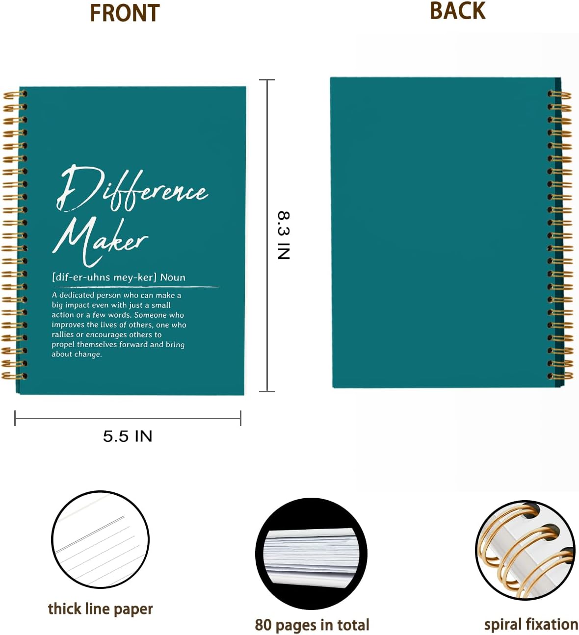 OXW Difference Maker Gift Notebook Journal, Office Notebook for Work, Thank You Gifts for Leader Mentor Boss, Leadership Gifts Journal, Turquoise Spiral Notebook 5.5 x 8.3