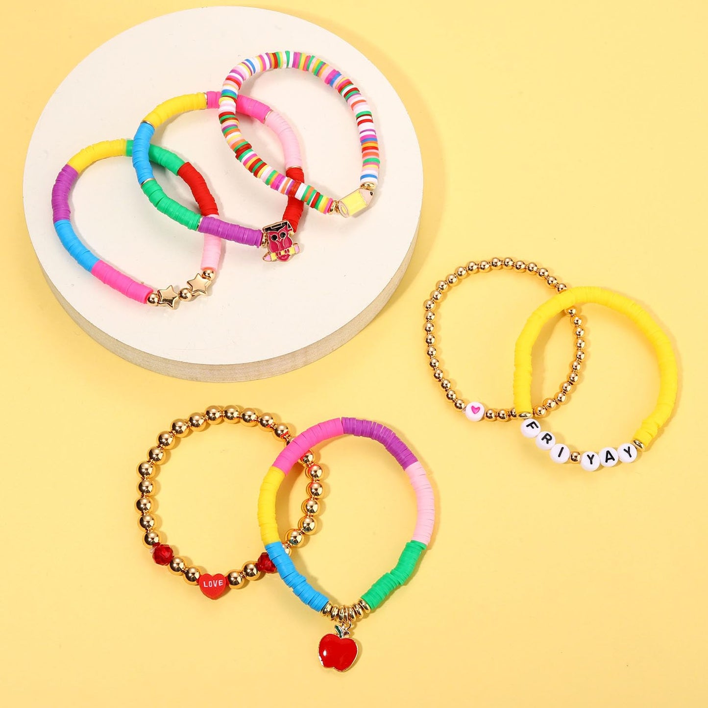 XOCARTIGE Teacher Bracelets for Women Stackable Teacher Heishi Clay Bracelet Colorful Beaded Strech Bracelets Teacher Accessorie