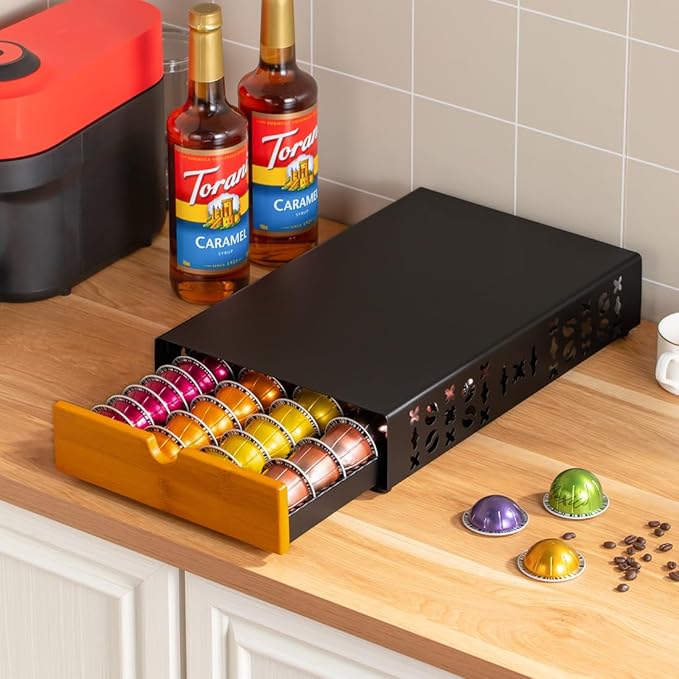 Flagship Vertuo Pod Holder Coffee Storage for Nespresso - Black Metal Fits All Size Vertuo Pods
