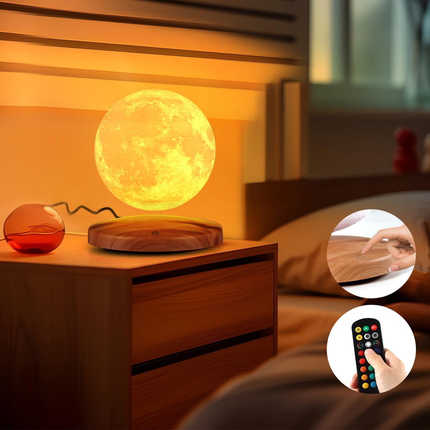GROPINFLY Levitating Moon Lamp 6 Inch, 18 Colors LED, Remote & Touch Control, Multicolor Galaxy Night Light for Kids and mature-themeds