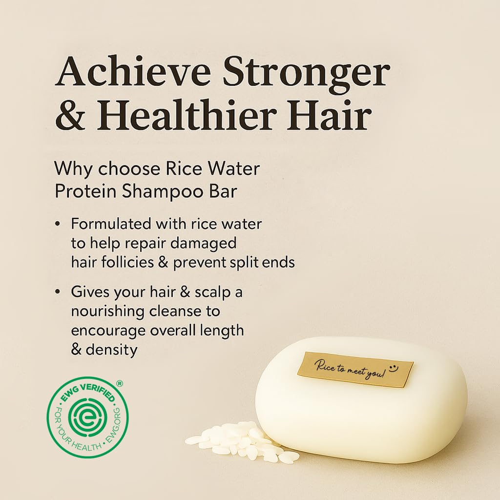 mimosu Hair Growth Shampoo Bar, Fermented Rice Water 2-in-1 Shampoo & Conditioner, 5oz, Unscented, pH Balanced, Solid Bar for Oi
