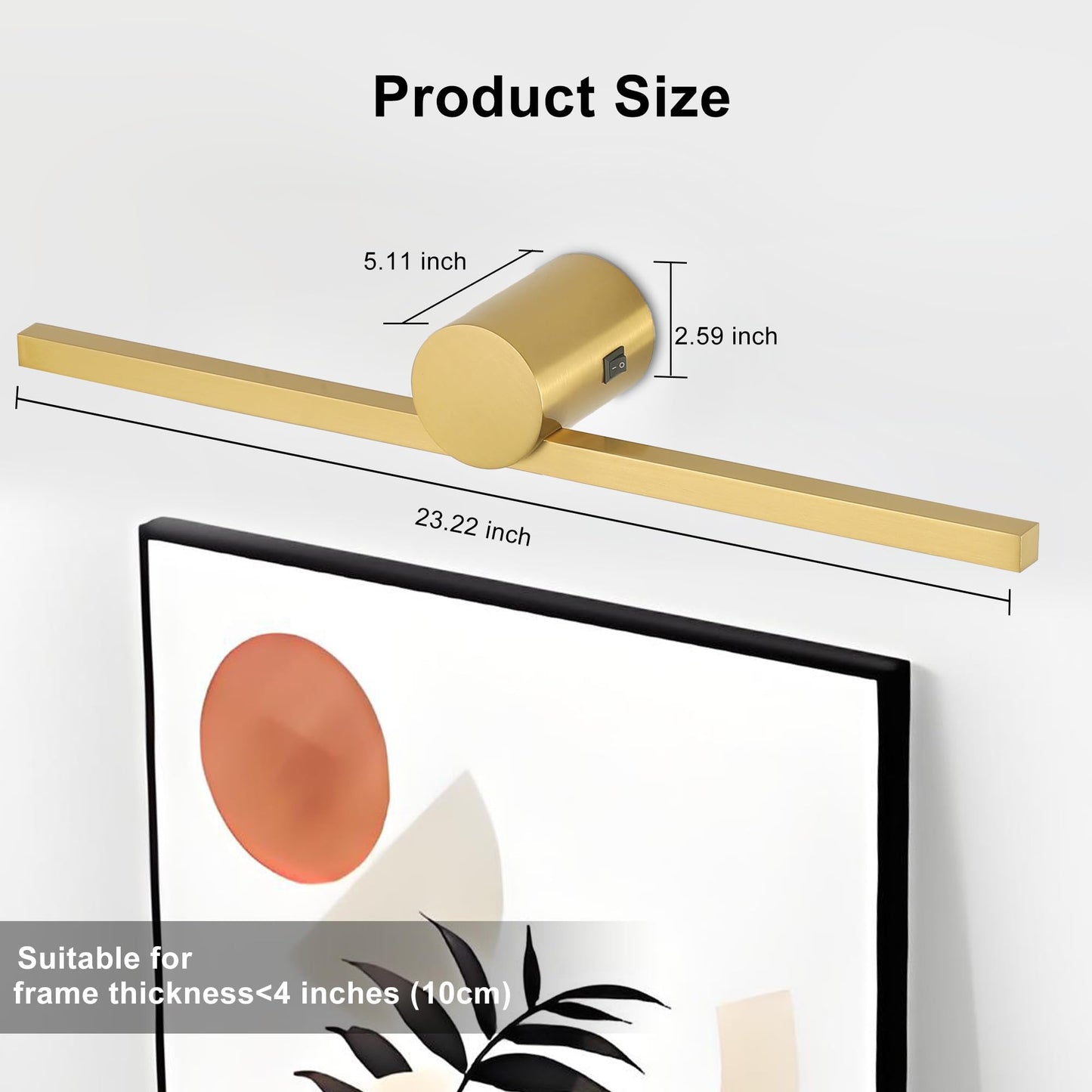 Zitostory Battery Operated Picture Light For Wall With Remote Minimalism Wireless Dimmable Art Lights For discomfort-reducingtings Rechargeable Gallery Light Artwork Lighting For Canvas  Portrait (Gold 23 Inch)