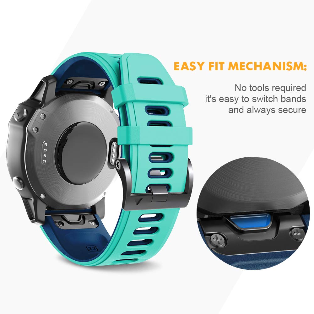NotoCity Compatible with Fenix 6 Pro Watch Band for Fenix 8 47mm/Fenix 6/Fenix 5/Fenix 5 Plus/Fenix 7/Forerunner 935/Forerunner 945/Approach S60/Quatix 5(Teal)