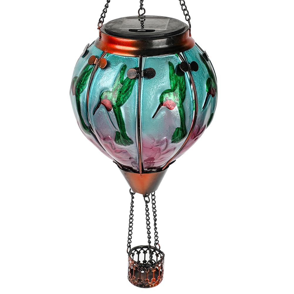 teyigarden Hot Air Balloon Solar Lantern, Flickering Flame, Glass, 18in H ? 5.5in W, Hummingbird, Model SL-6069082024