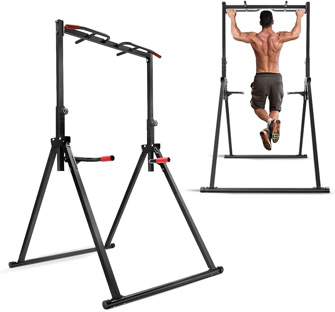 YUASDUU Foldable Power Tower Pull Up Bar, Free Standing Multi-function Power Tower Dip Station Adjustable Multifunction Wo...