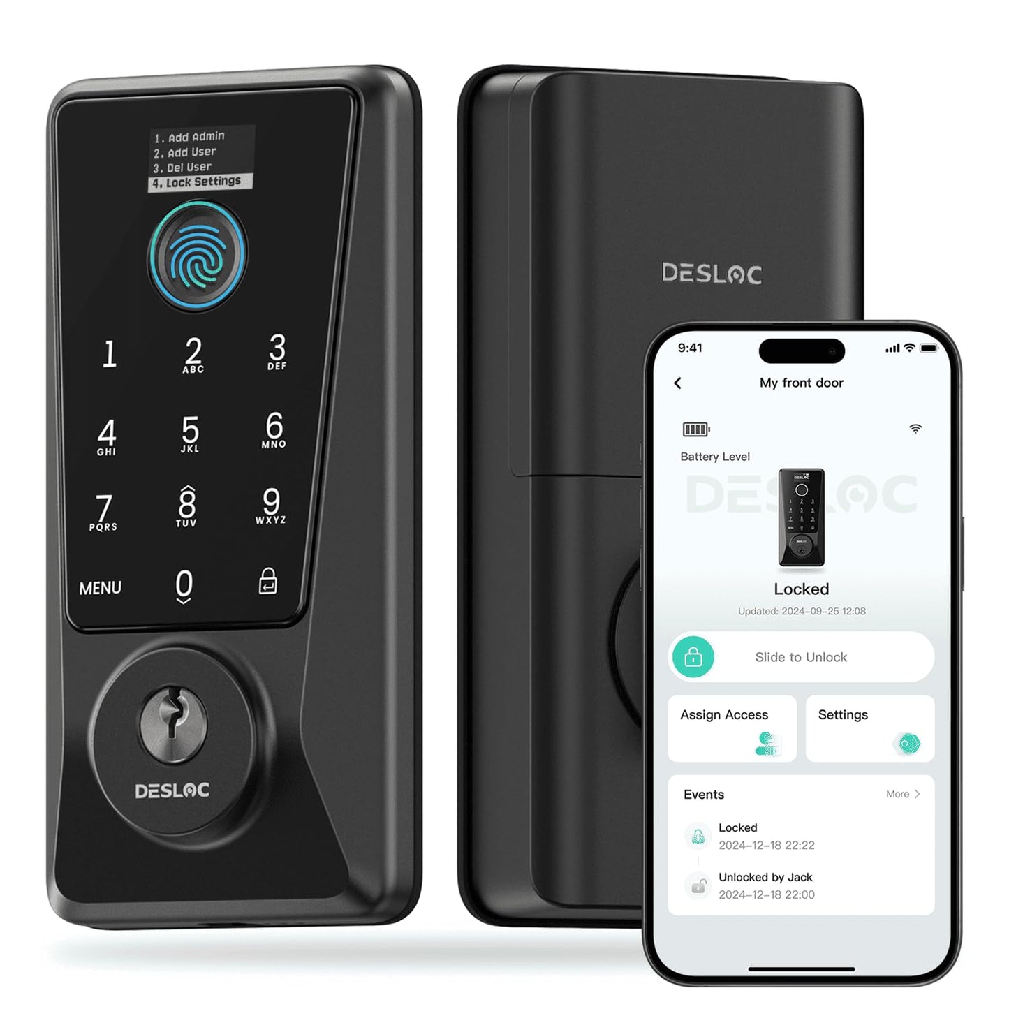 DESLOC Smart Lock D110 Plus, Fingerprint Keyless Entry Door Lock, Built-in Wi-Fi, App Remote Control, Smart Locks for Front Door, Keypad Deadbolt with LockVue Display, IP54, BHMA Grade 3, Black