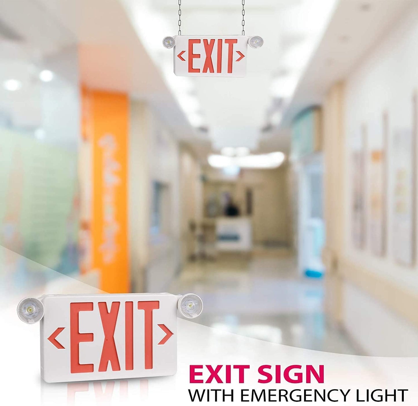 OSTEK 2 Pack Red LED Exit Sign with Emergency Lights, Adjustable Heads, Battery Backup, UL-Listed, ABS Material