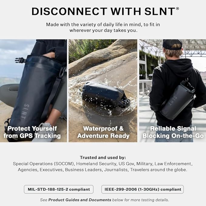 Silent Pocket SLNT Waterproof Faraday Dry Bag Military-Grade Nylon 10 Liter Faraday Bag - RFID Signal Blocking Dry Bag/Waterproof Backpack Protects Electronics from Water, Spying, Hacking
