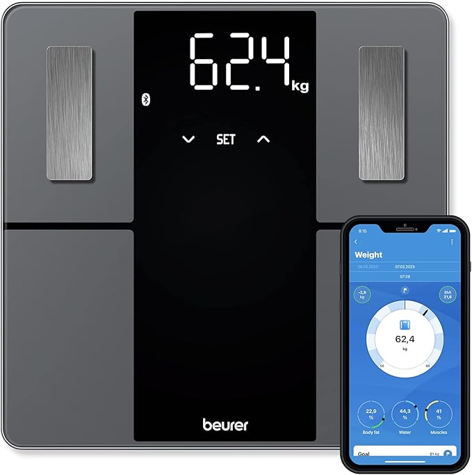 Beurer BF500 Smart Body Analysis Scale with Bluetooth & App, Accurate Digital Diagnostic Scale Measures Body Fat, Muscle M...