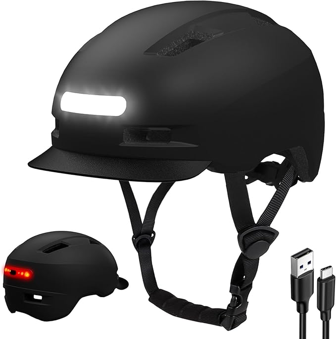 Bike Helmet, Shinmax Adult Cycling Helmet with USB Rechargeable LED Front and Back Light Bicycle Helmets for Men Women