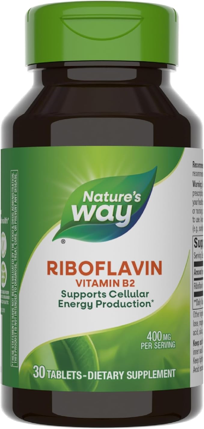Nature's Way Riboflavin Vitamin B2, Supports Cellular Energy Production*, Vegan, 30 Tablets (Packaging May Vary)