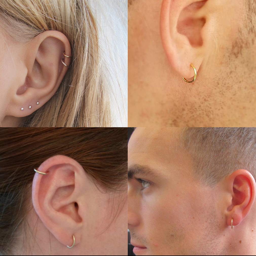 EPIRORA Sterling Silver Hoop Earrings for Women Men, Hypoallergenic Cartilage Earring Endless Small Hoop Earrings Set, 3 Pairs T