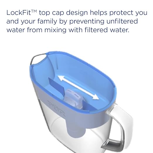PUR 11-Cup Water Pitcher with 1 Genuine PUR Filter, 2-in-1 Faster Filtration, Dishwasher Safe, Filter Change Light, Easy Fill Lid, LockFit lid, Blue/White (CR1100C)
