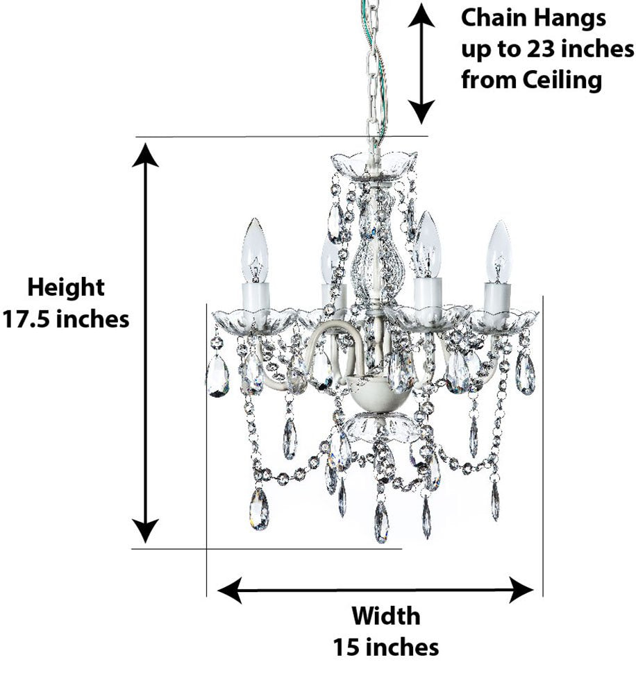 Gypsy Color 4 Light Flush Mount Chandelier, Crystal White, Acrylic Crystals, Metal Frame, H17.5”Xw15”, Model Sk-Zxkt-Gvy7