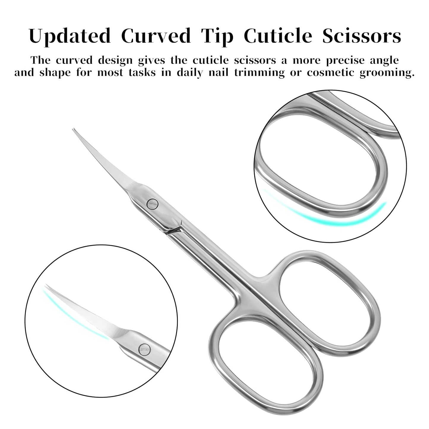 Nail Scissors, 2 Pcs Stainless Steel Eyebrow Scissors for Women Portable Extra Fine Curved Cuticle Scissor Multi-Purpose Manicur