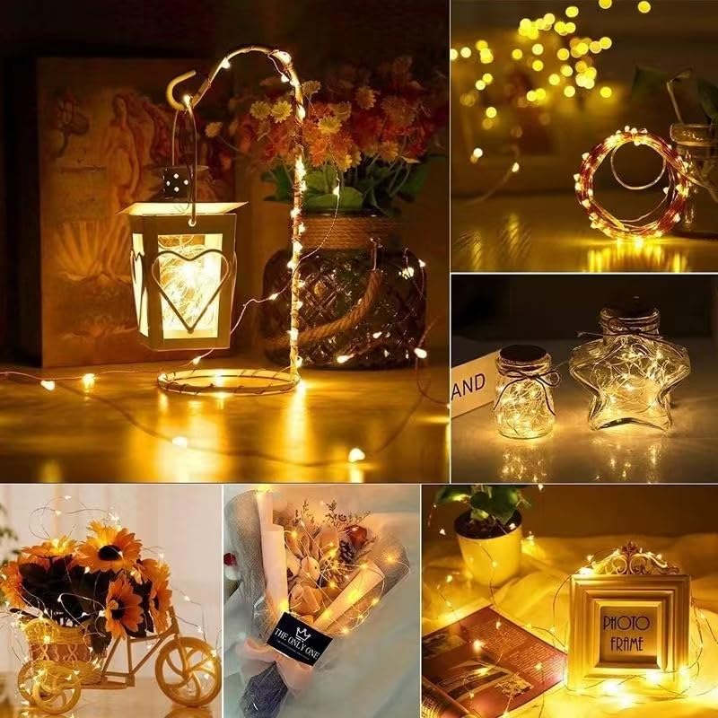 Microwear 100 LED Fairy String Lights, 10M Warm White, USB/Battery Powered, 8 Modes, Remote Control for Bedroom & Wedding Décor