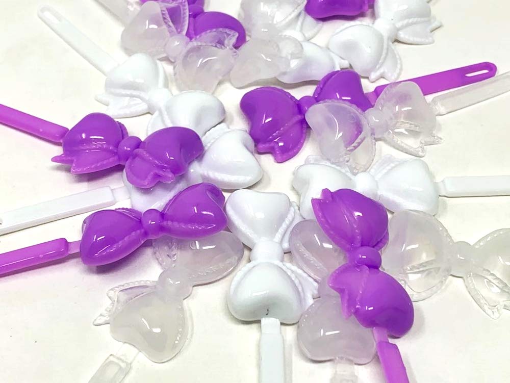 Tara Girls Super Cute Self Hinge Plastic Mulit Design Hair Barrettes Selection. 20pc white clear purple mix bow shape.