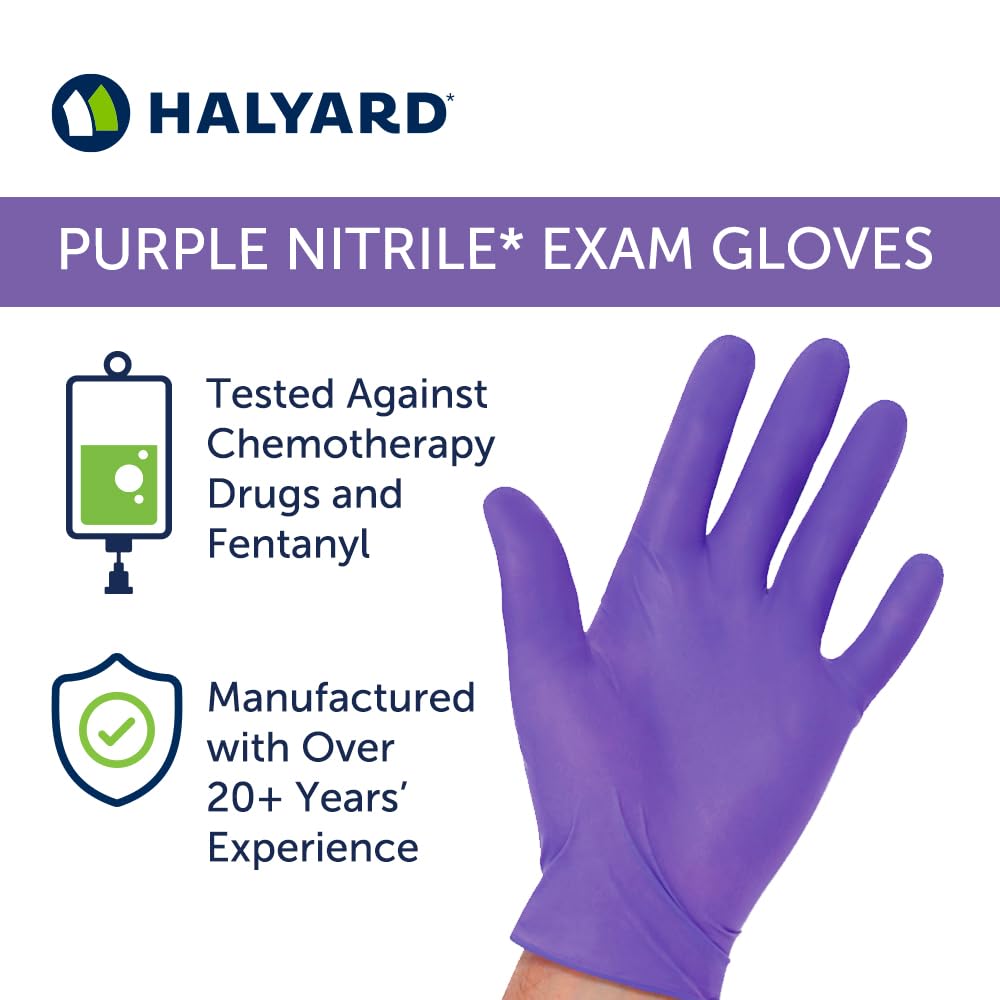 HALYARD PURPLE NITRILE Exam Gloves, Powder-Free, Non-Sterile, 5.9 mil, 9.5 Inches, Purple, Size Medium, 55082 (Box of 100)