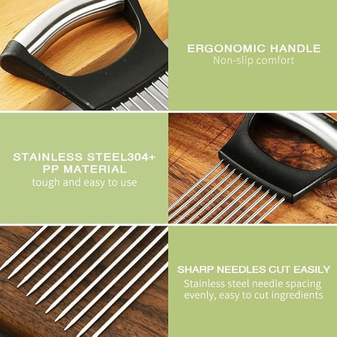 2026 Upgraded Onion Holder for Slicing, New Stainless Steel Onion Slice Holder Lemon Slicer Vegetable Cutter, Kitchen Chopper Slicing Assistant Tool for Meat, Onion, Potato, Tomato (1 Pack)