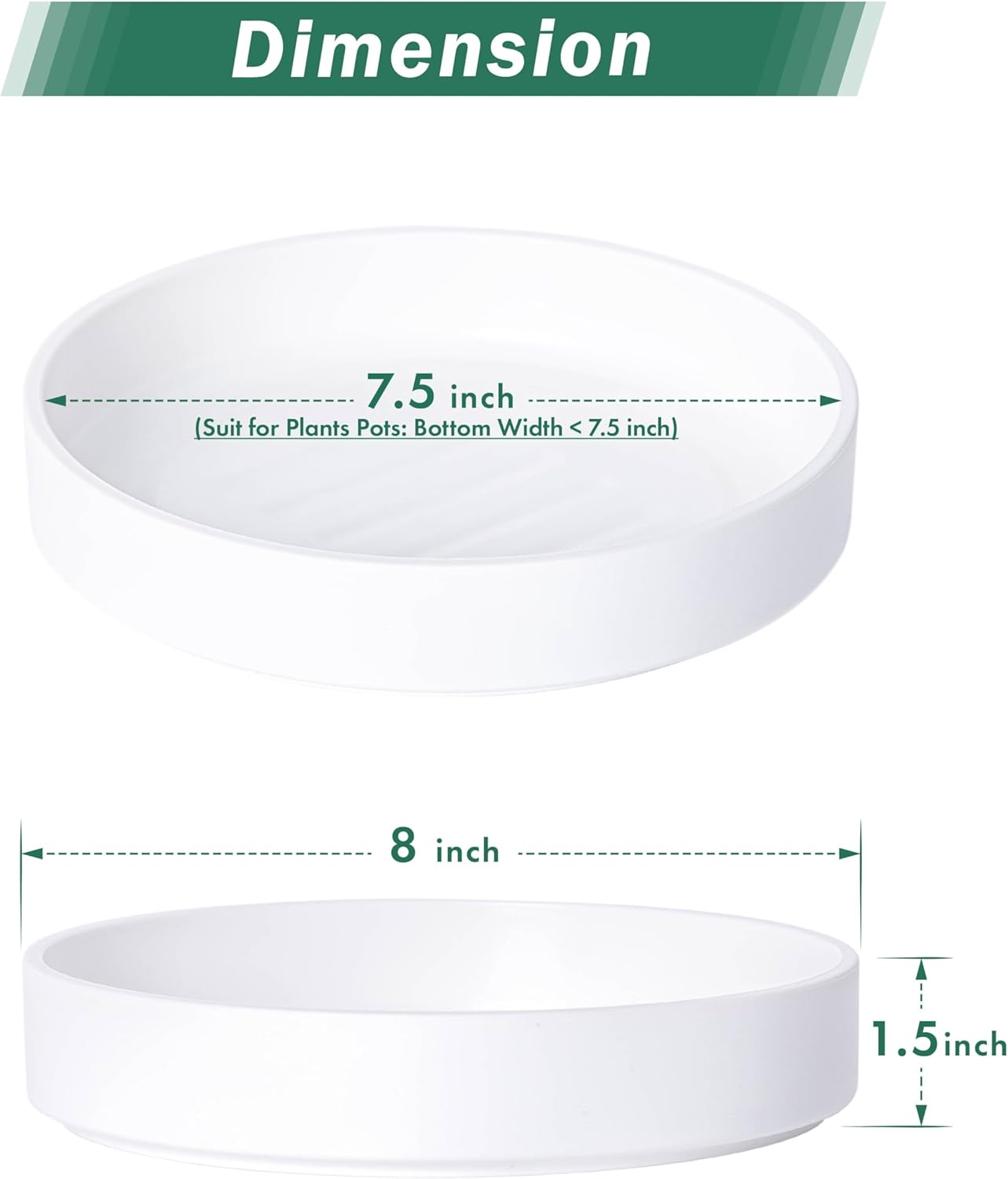 Phoenix Vine 8 Inch Plastic Plant Saucer Water Drip Tray, Heavy Sturdy Round Plant Drainage Tray for Indoors Outdoor, Matte White, 21-TY-8W-1