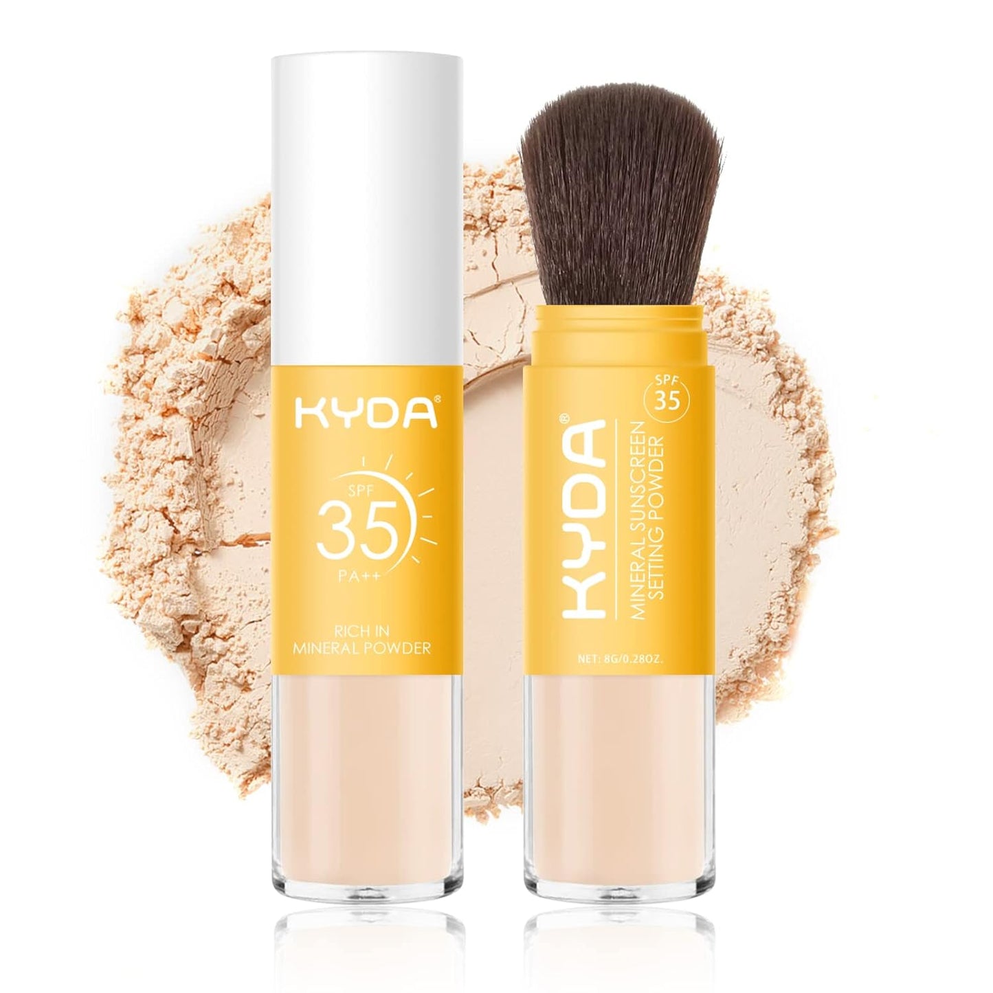 KYDA Mineral Sunscreen Setting Powder, SPF 35, Medium, Mineral Brush Powder, Oil Control Natural Matte Finish, Lasting Lightweight Breathable, All Skin, by Ownest Beauty