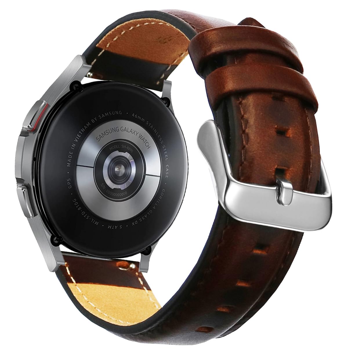 Otopo For Galaxy Watch3 45Mm Bands/Galaxy Watch 46Mm Bands, 22Mm Quick Release Genuine Leather Replacement Strap With Stainless